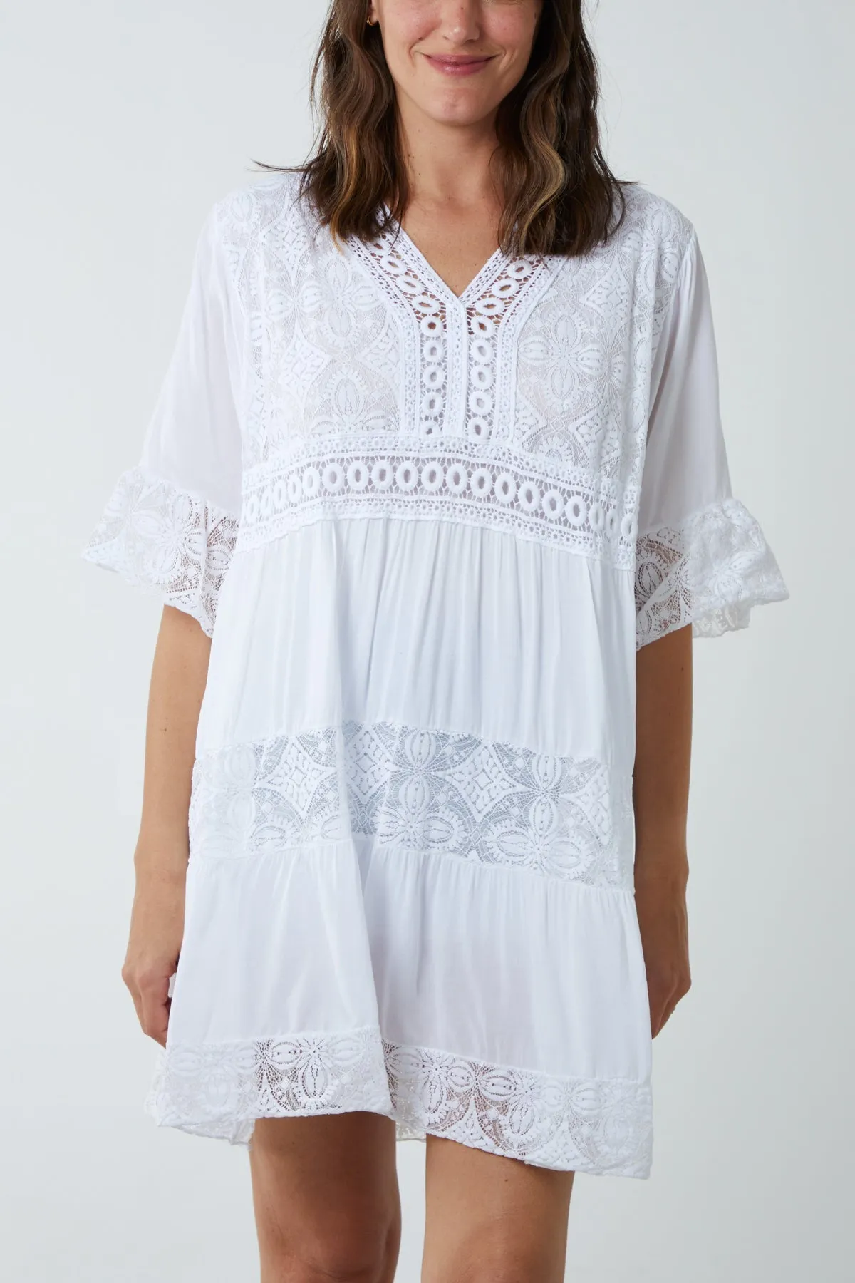 Lace Tiered Smock Dress
