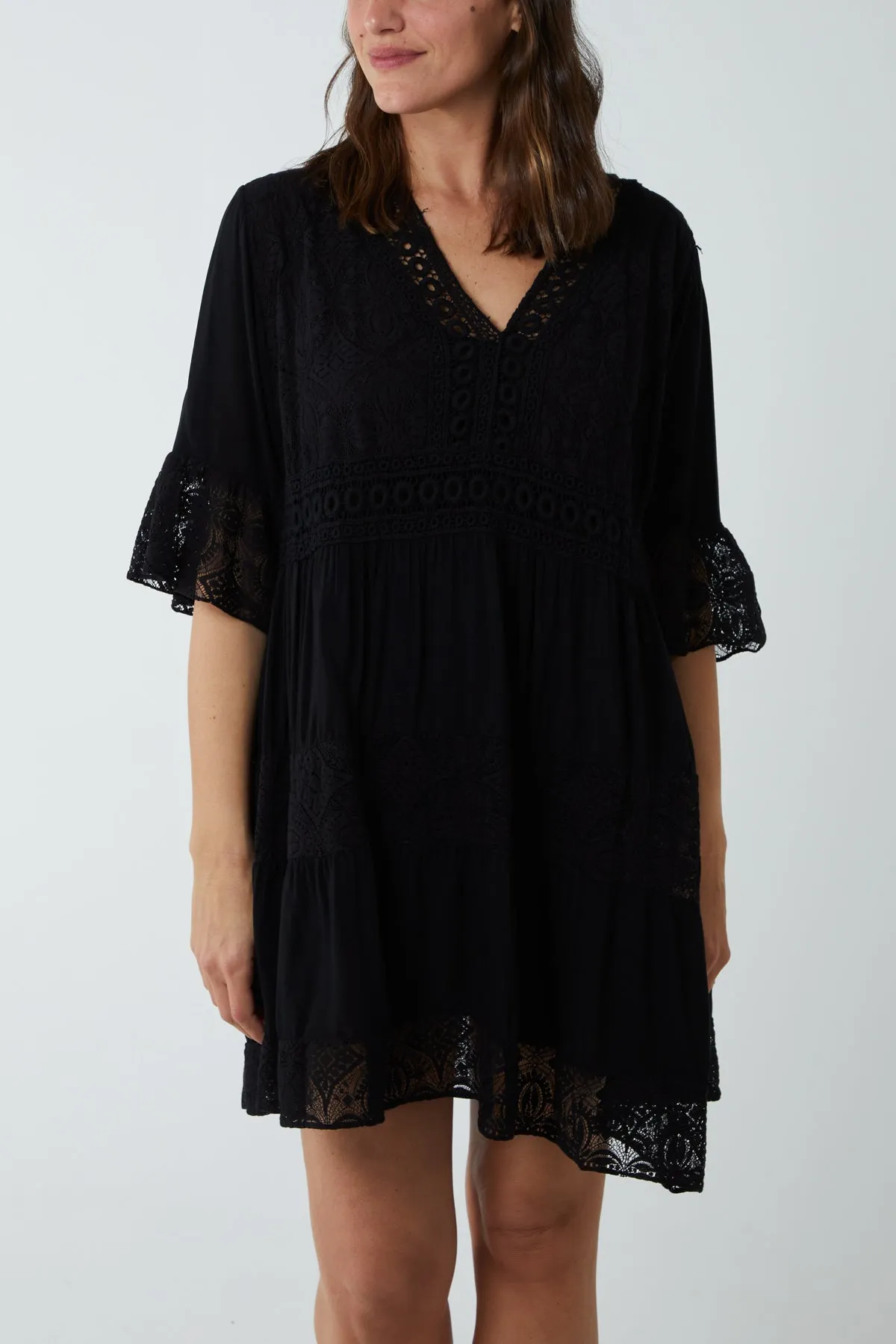 Lace Tiered Smock Dress