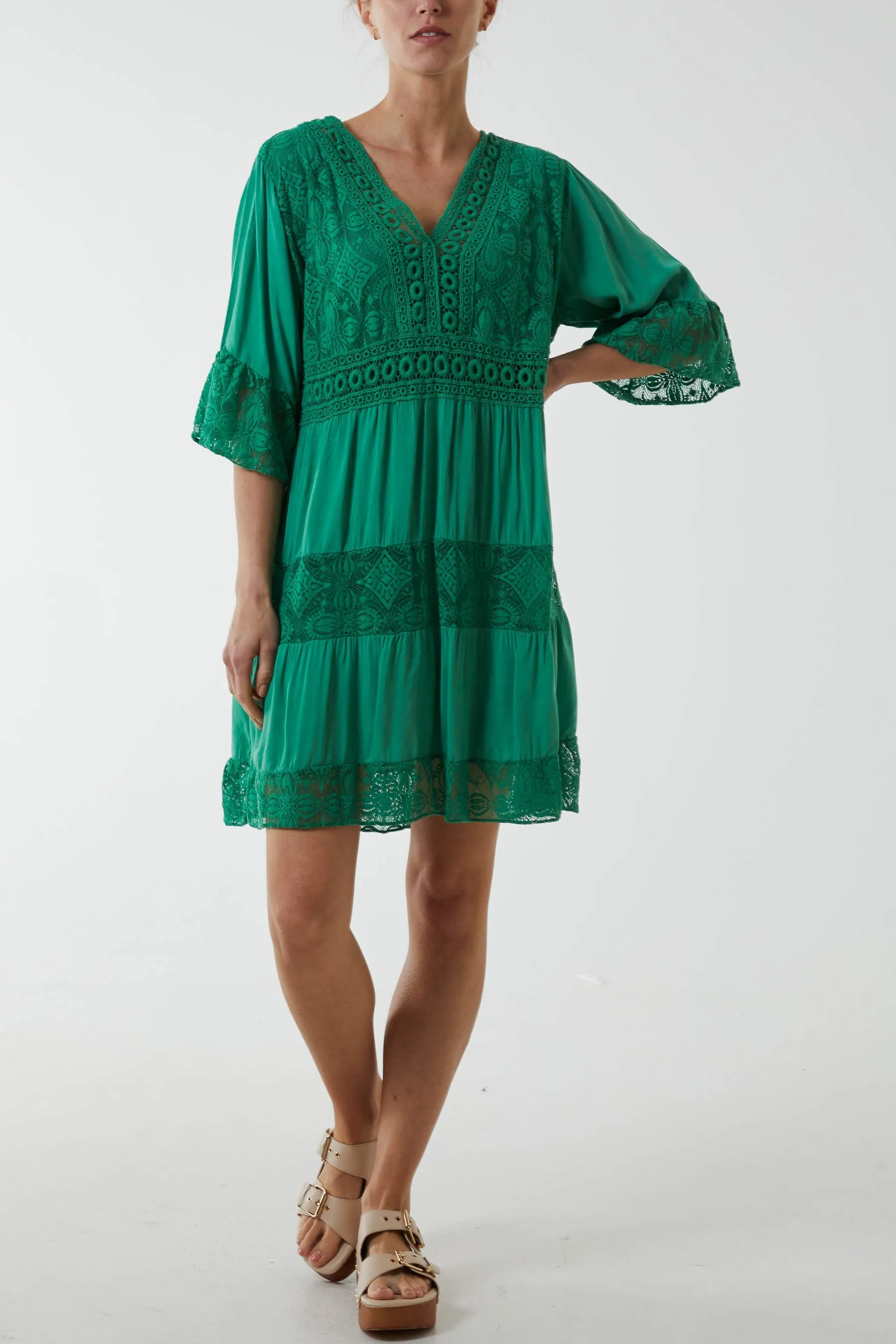Lace Tiered Smock Dress