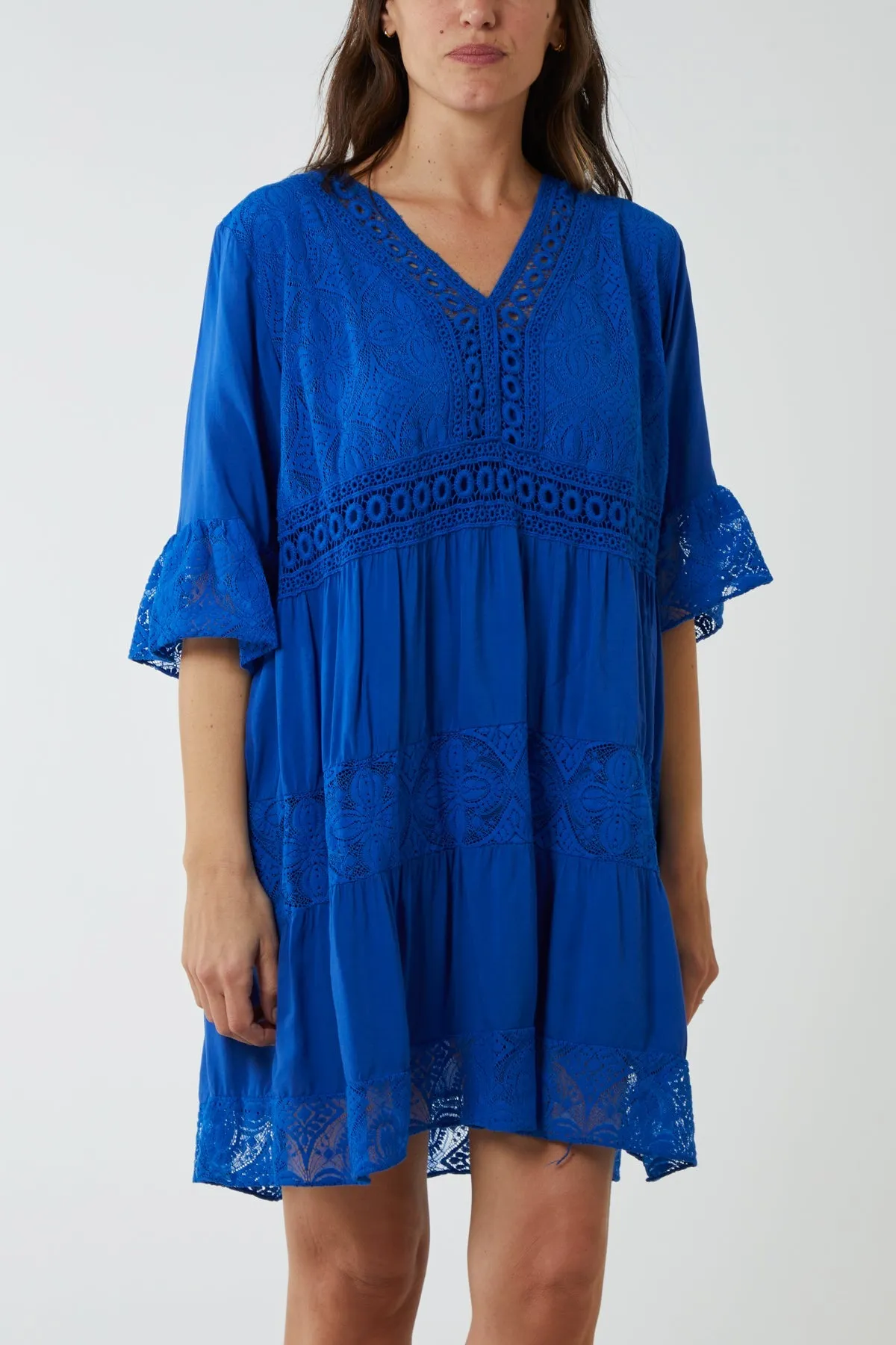 Lace Tiered Smock Dress