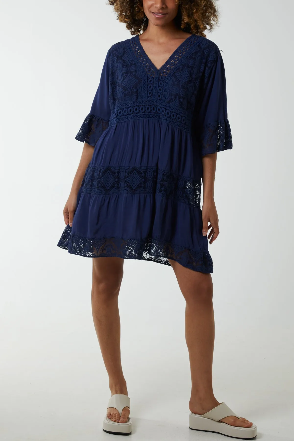 Lace Tiered Smock Dress