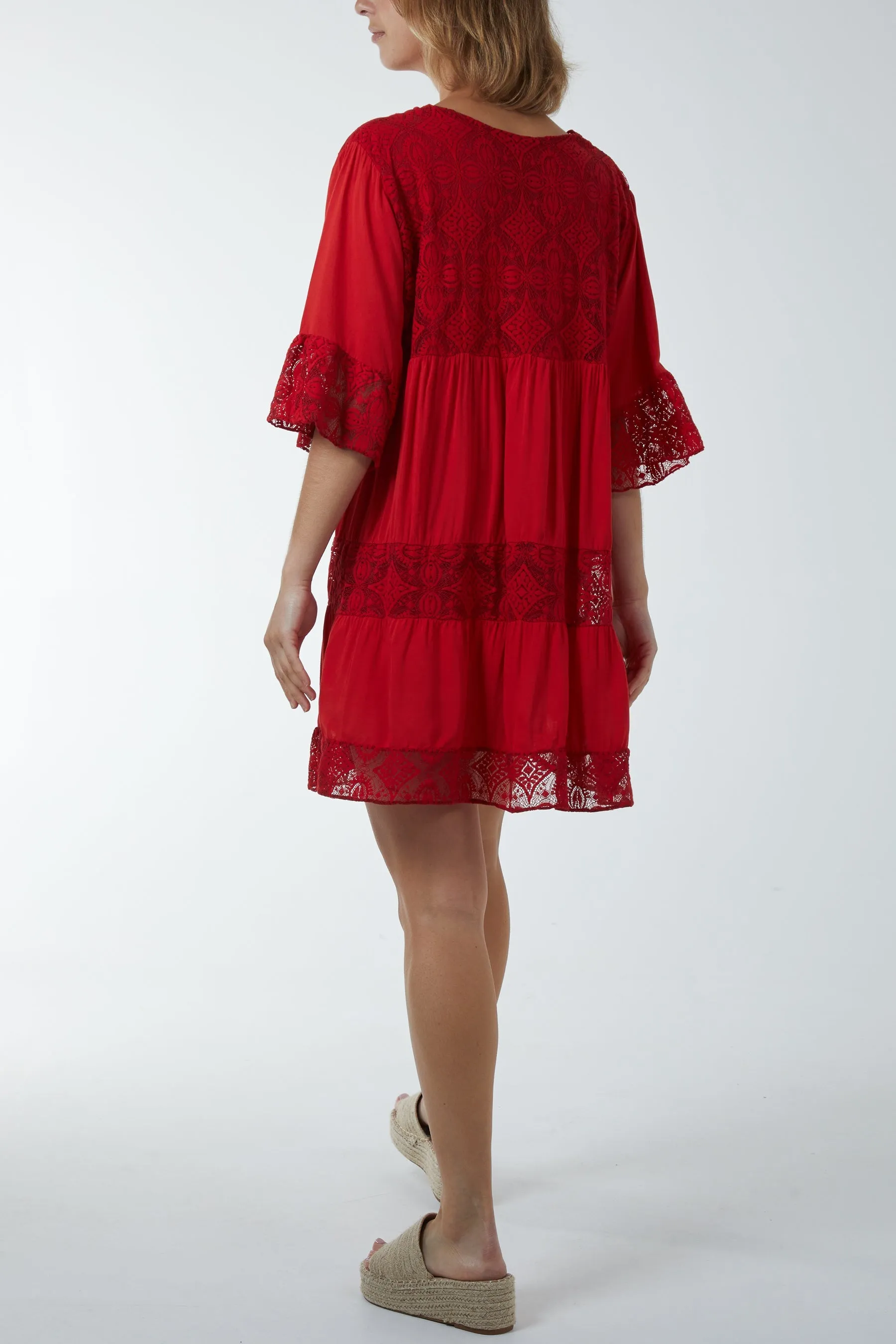 Lace Tiered Smock Dress