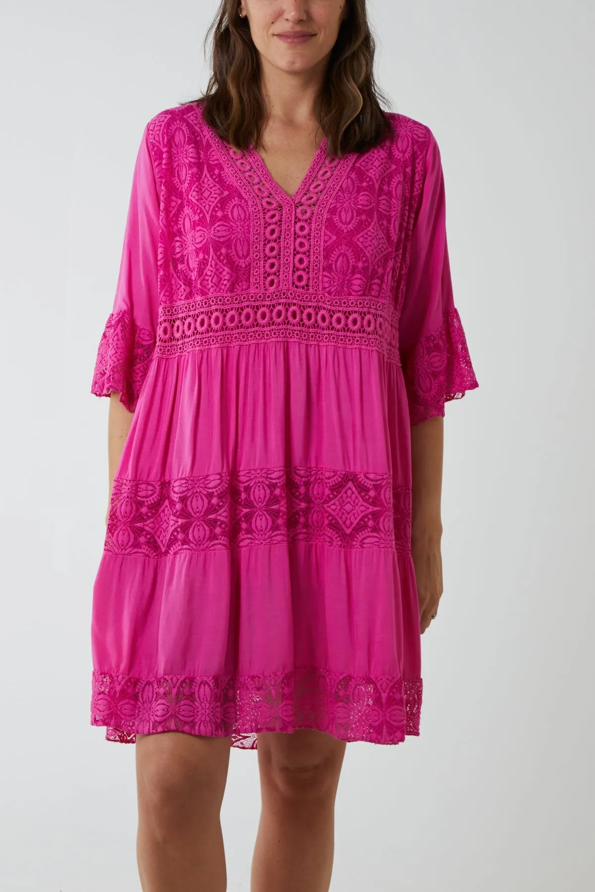Lace Tiered Smock Dress