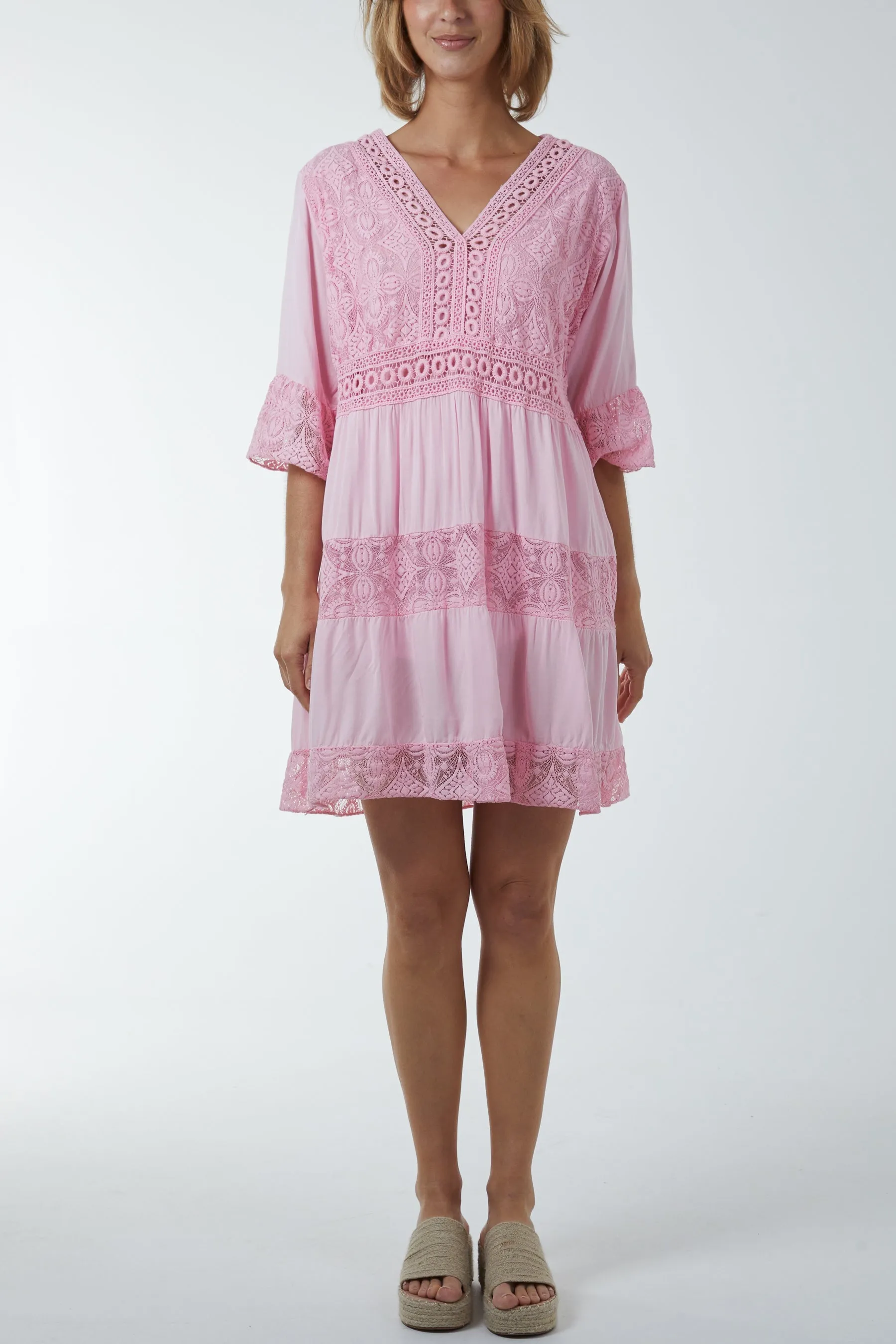 Lace Tiered Smock Dress