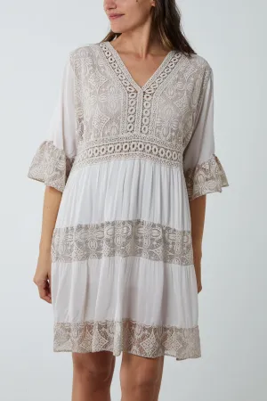 Lace Tiered Smock Dress