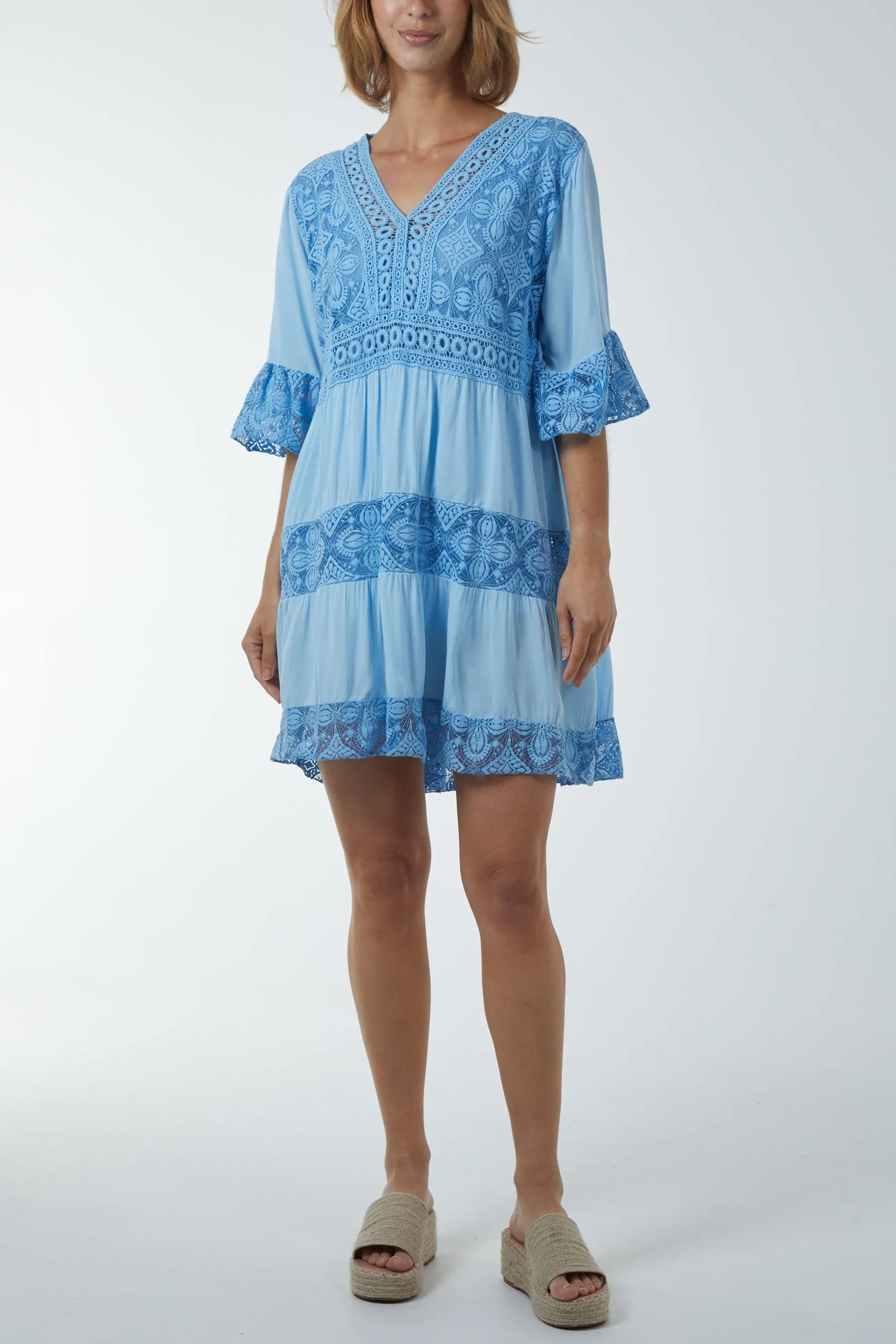 Lace Tiered Smock Dress