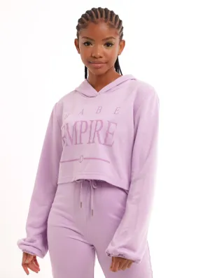Ladies Hooded Cropped Lace Up Top - Lilac