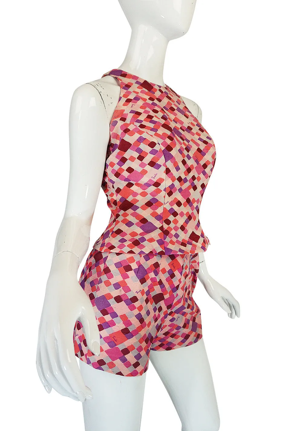 Late 1950s Emilo Pucci Pink Silk Shorts and Shell Set