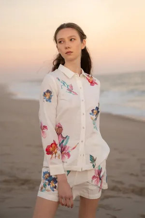 Leah ivory button-down shirt and shorts