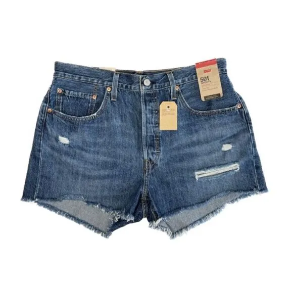 Levi's 501 Shorts 100% Cotton High Rise Fitted Through Hip