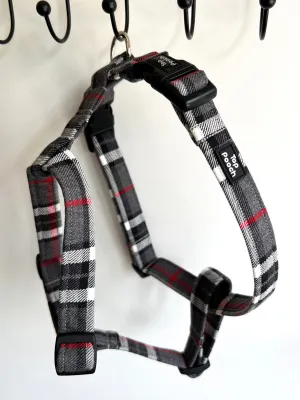 Light Grey   Red Stripe Tartan Dog Harness