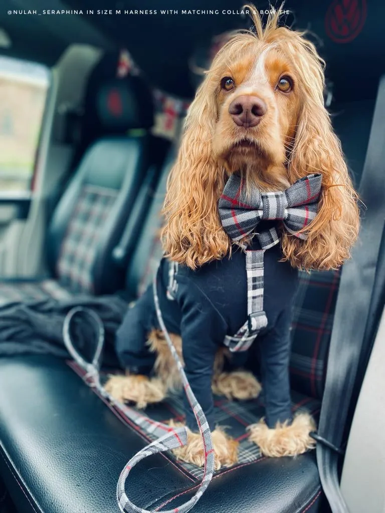 Light Grey   Red Stripe Tartan Dog Harness