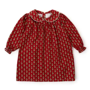 Lila & Hayes: Grace Girls' Woven Pima Cotton Dress - Oh Christmas Tree Red