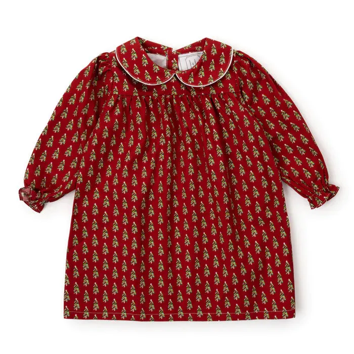 Lila & Hayes: Grace Girls' Woven Pima Cotton Dress - Oh Christmas Tree Red
