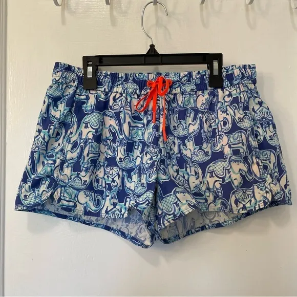 Lilly Pulitzer Run Around Luxletic Short Bomber Blue Get Trunky Elephants Small