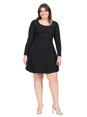 Long Sleeve Knee Length Plus Size Skater Dress