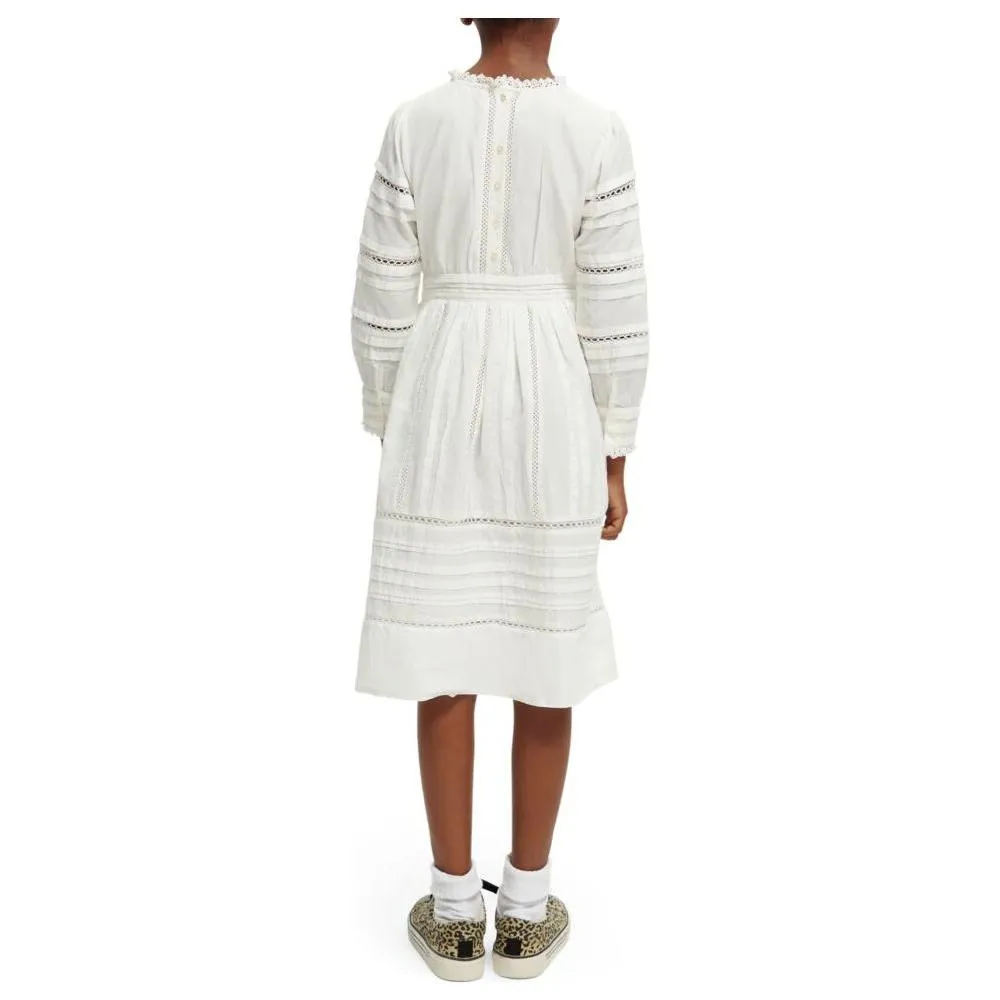 Long-Sleeved Organic Cotton Midi Dress - Off White
