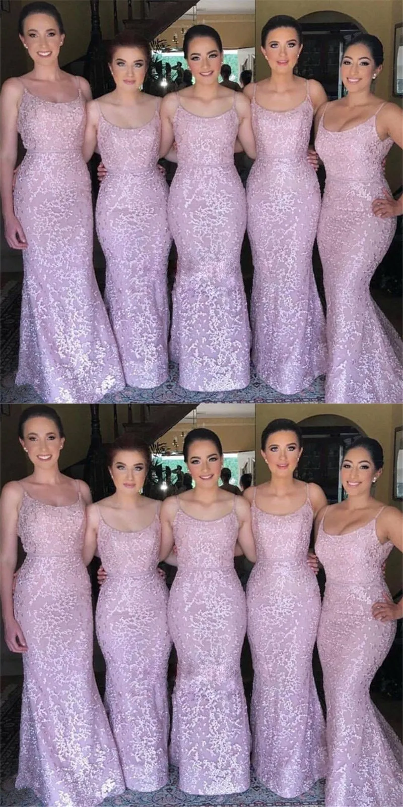 Long Spaghetti Straps Pink Bridesmaid Dresses, Cheap Sleeveless Sexy Maid of Honor Dresses,WG371