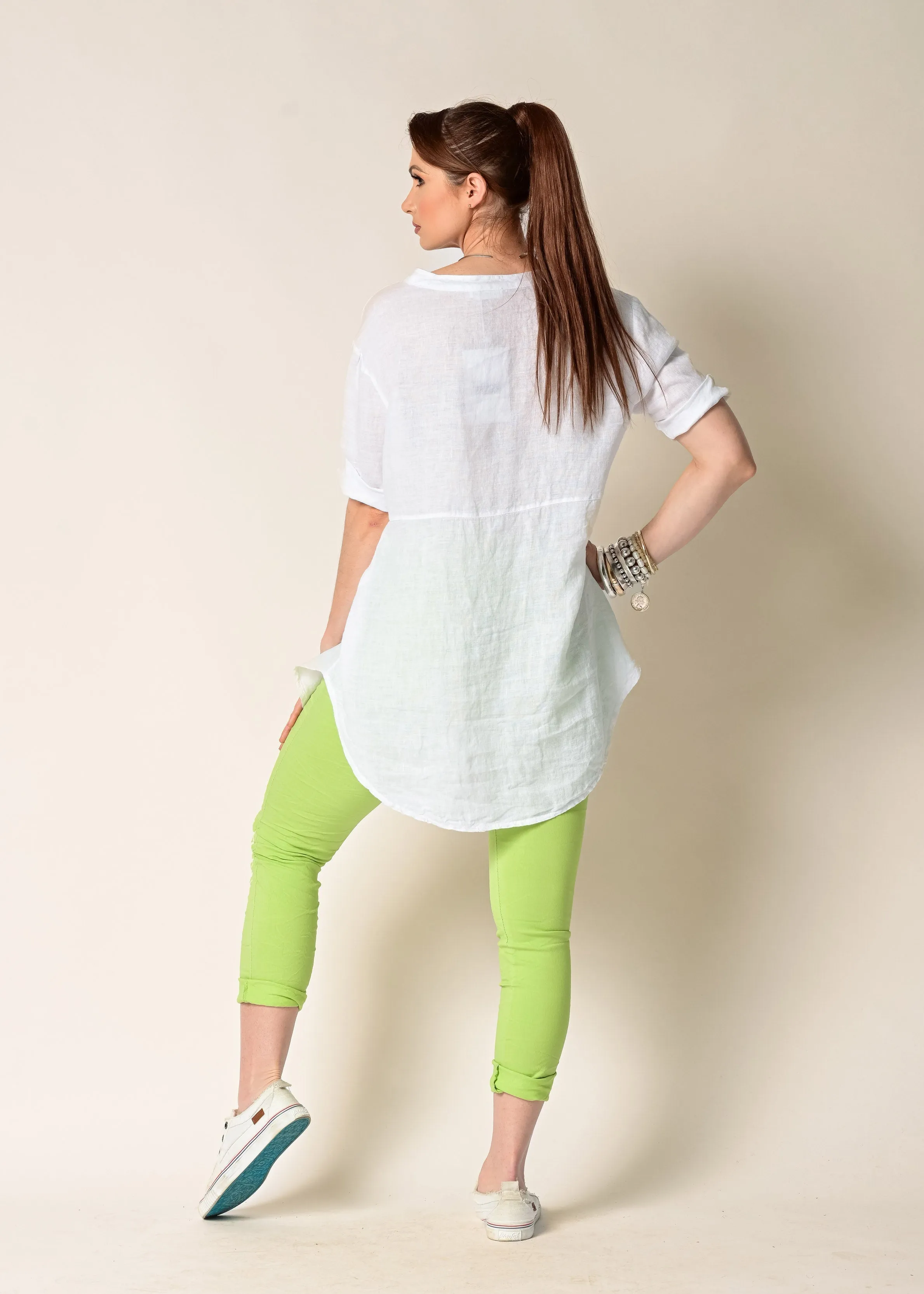 Marigold Linen Top in White