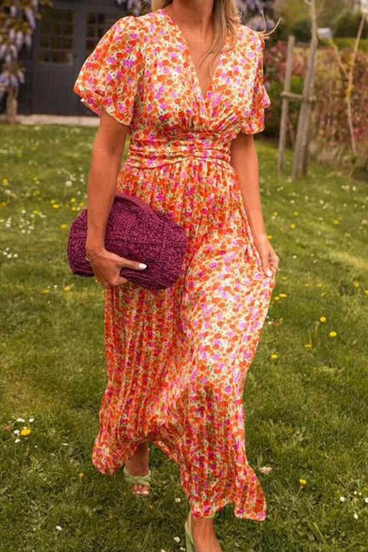 MARION - FLOWY V-NECK EVENING DRESS