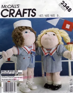 McCall's 2348 Cabbage Patch Doll Sailor Outfits 16 & 18 Inch Dolls Clothes 1980s Vintage Sewing Pattern
