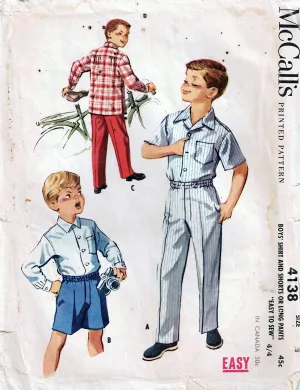 McCall's 4138 Boys Classic Shirt Shorts & Pants 1950s Vintage Sewing Pattern Size 8
