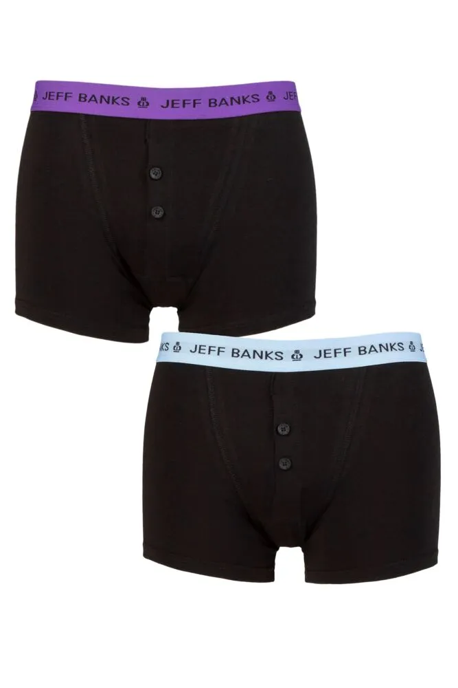 Mens 2 Pack Jeff Banks Plymouth Button Cotton Boxer Shorts