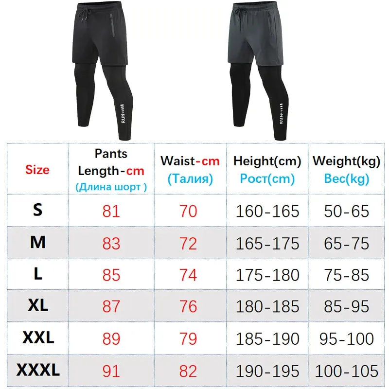 Mens Gym Running Compression 2 in 1 Double-deck Leggings Sports Quick Dry Tights