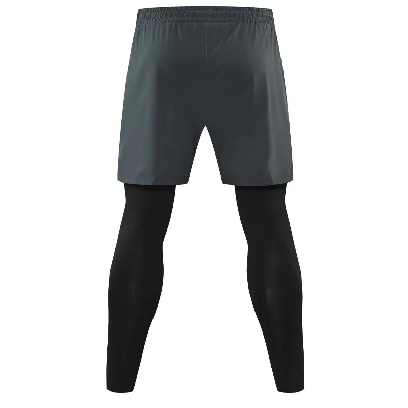 Mens Gym Running Compression 2 in 1 Double-deck Leggings Sports Quick Dry Tights