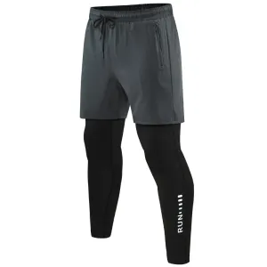 Mens Gym Running Compression 2 in 1 Double-deck Leggings Sports Quick Dry Tights