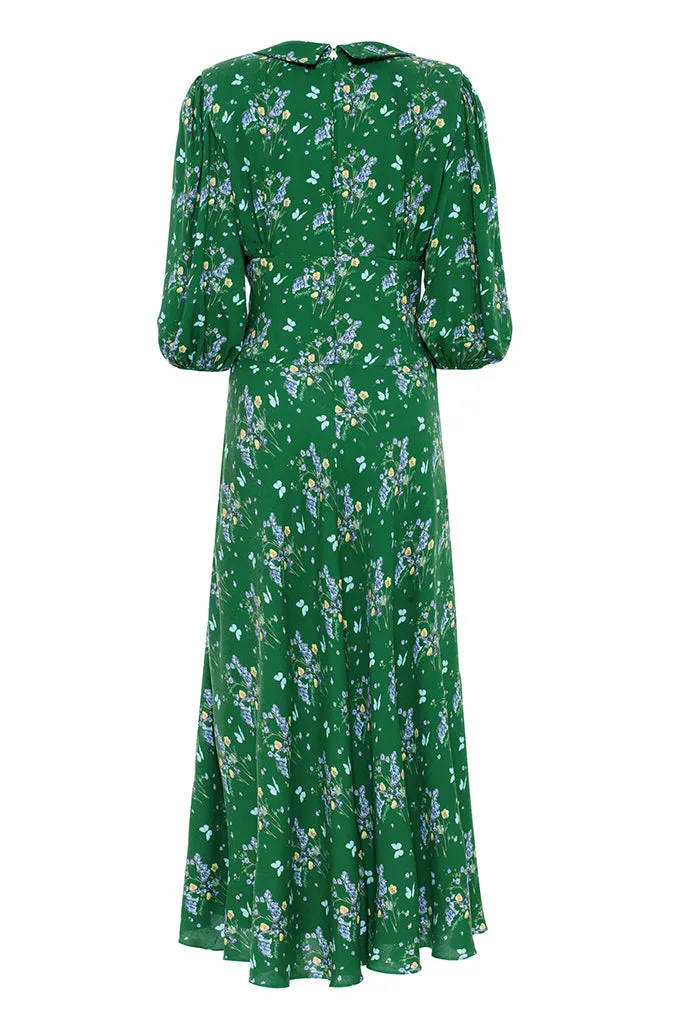 Midi dress with voluminous sleeves