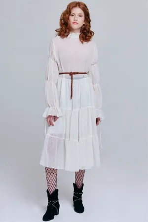 Millie Sheer Ruffle Dress with Belt