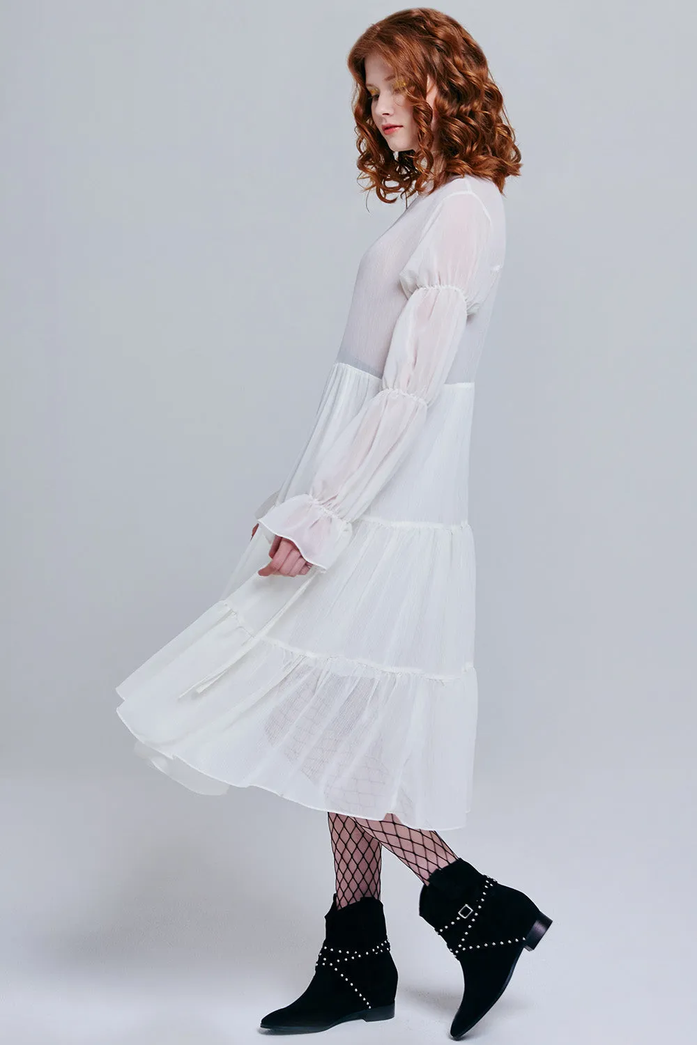 Millie Sheer Ruffle Dress with Belt