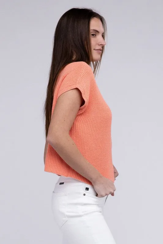 Mock Neck Short Sleeve Cropped Sweater, Zenana