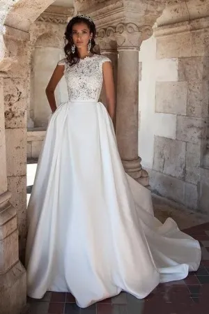 Modern A-line Lace&Satin Wedding Gown with Pockets