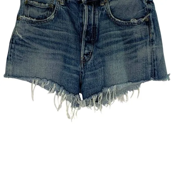 Moussy Vintage 26 Austin Shorts Distressed Dark Blue Button Fly Festival