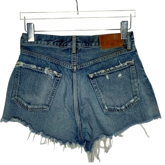 Moussy Vintage 26 Austin Shorts Distressed Dark Blue Button Fly Festival