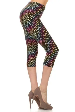 Multi-color Print, Cropped Capri Leggings