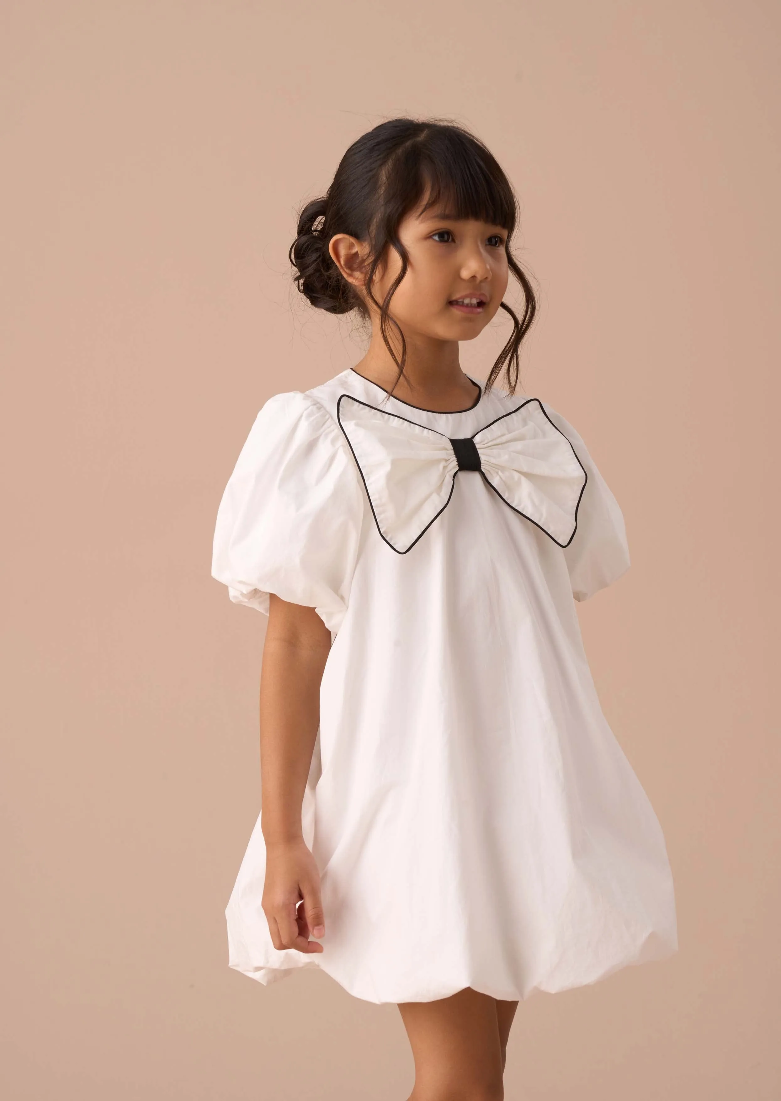 Nadia White Bubble Hem Bow Dress