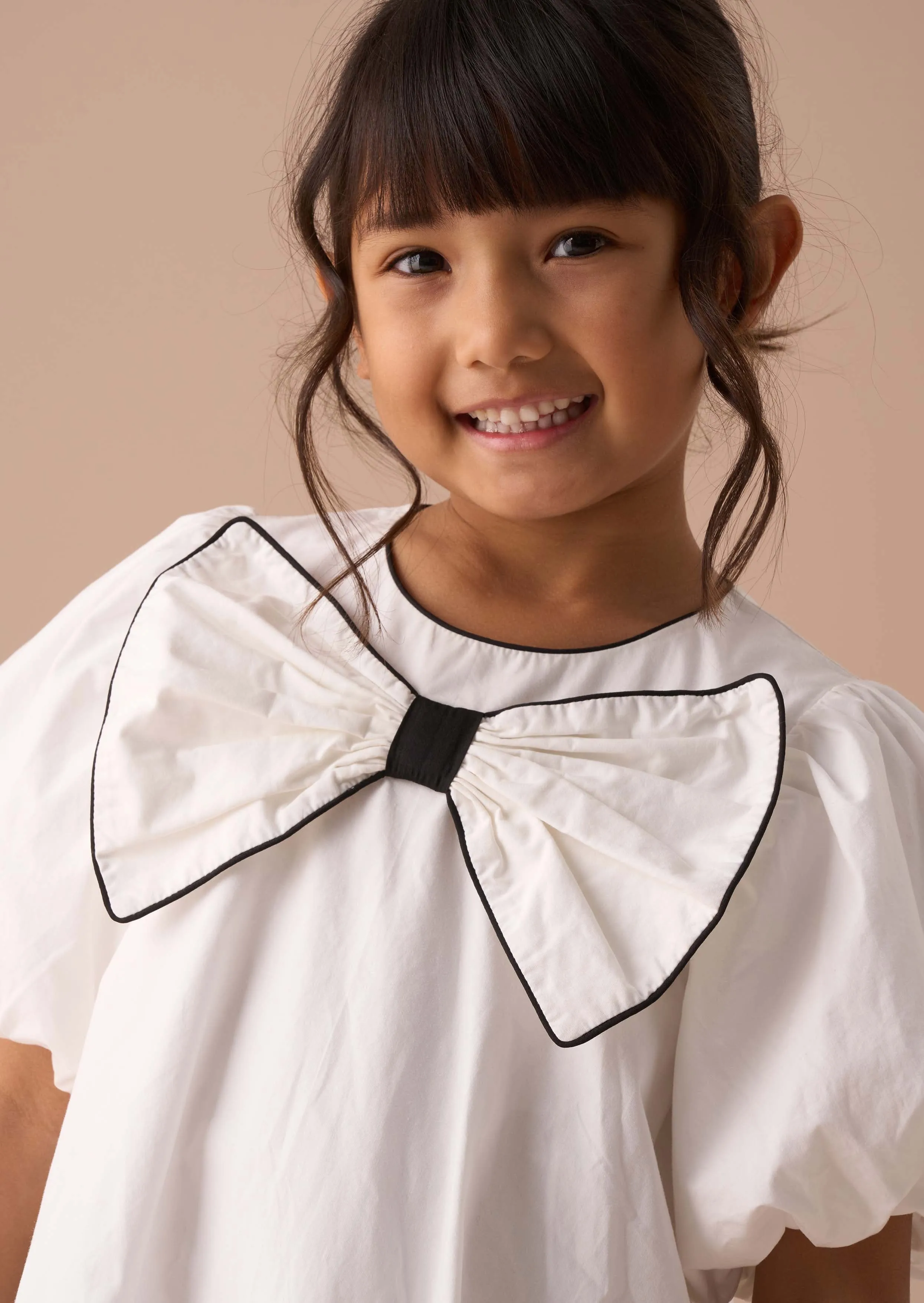 Nadia White Bubble Hem Bow Dress