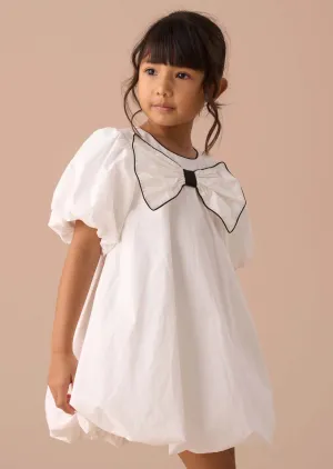 Nadia White Bubble Hem Bow Dress