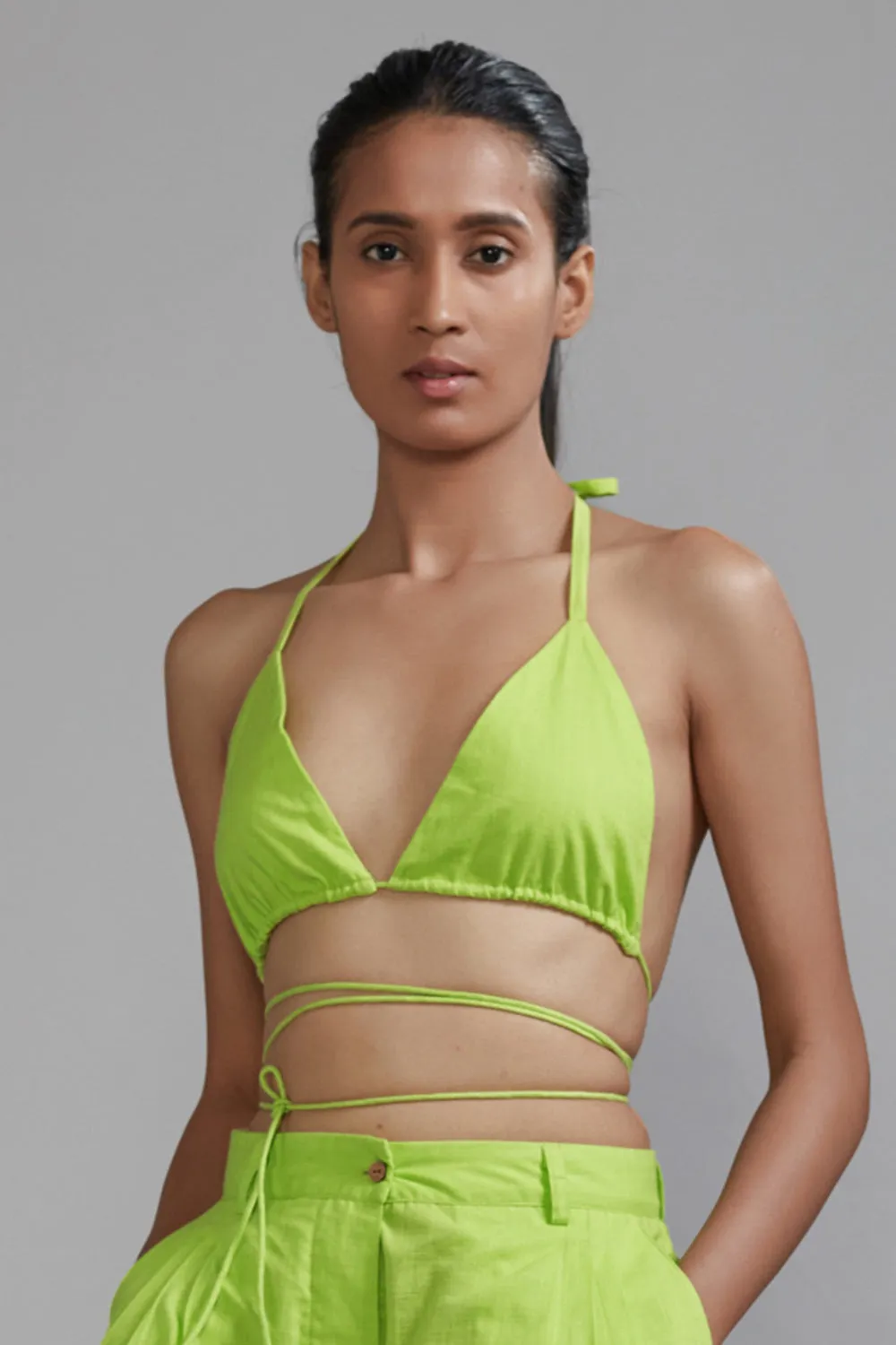 Neon Green Cotton Overlap Bralette