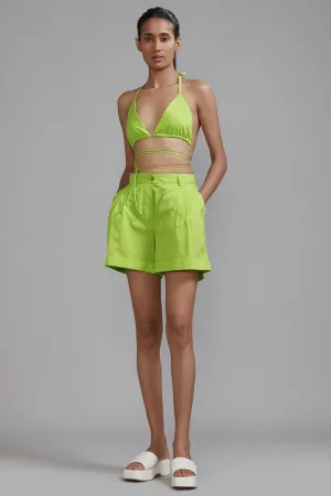 Neon Green Cotton Overlap Bralette