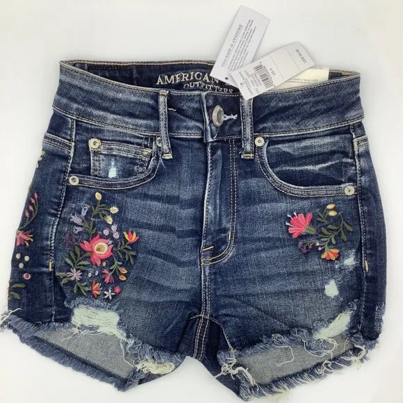 New American Eagle AE Ne(X)t Level High Waisted Floral Short Shorts - 0