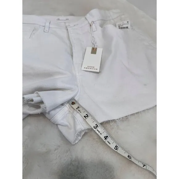 New Good American Size 10/30 Good '90s Ripped Raw Hem Denim Shorts White
