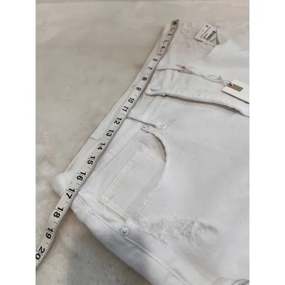 New Good American Size 10/30 Good '90s Ripped Raw Hem Denim Shorts White