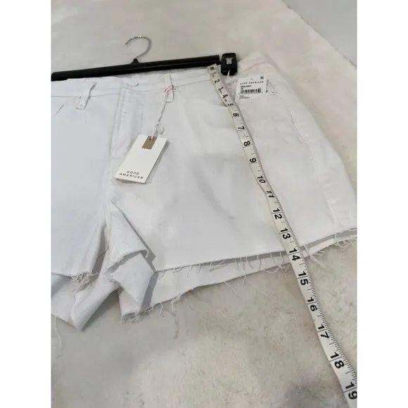 New Good American Size 10/30 Good '90s Ripped Raw Hem Denim Shorts White