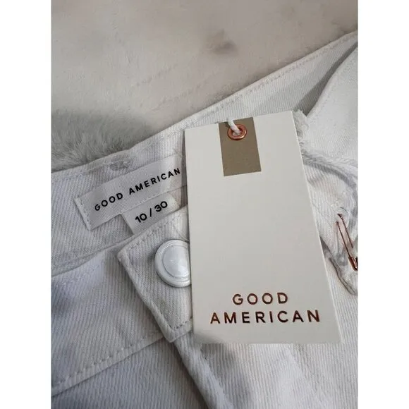 New Good American Size 10/30 Good '90s Ripped Raw Hem Denim Shorts White