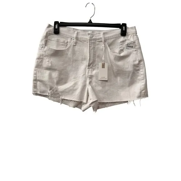 New Good American Size 10/30 Good '90s Ripped Raw Hem Denim Shorts White