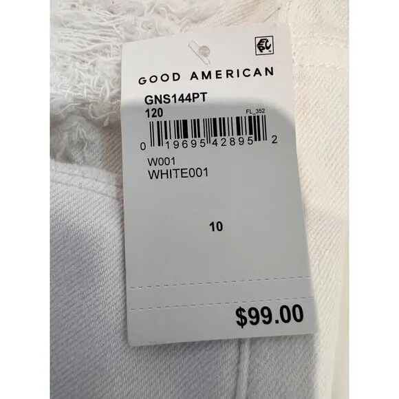 New Good American Size 10/30 Good '90s Ripped Raw Hem Denim Shorts White